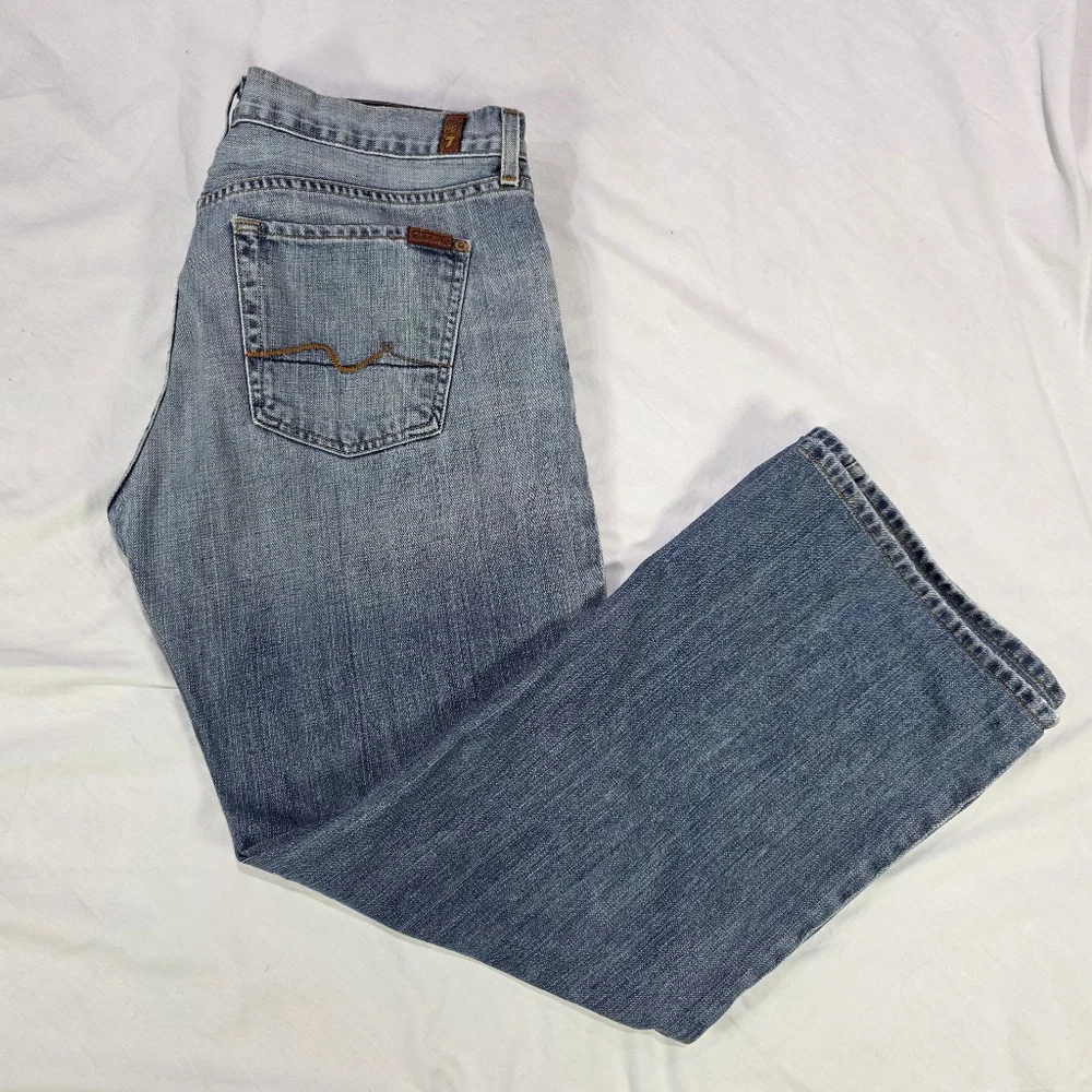 7 For All Mankind Relaxed Fit 100% Cotton Button Fly Denim Blue Jeans. 34